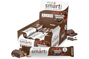 PhD Nutrition Smart Bar Barre Protéinée Brownie Chocolat 12 x 64g - Snack Haute Protéine avec 21g de protéines et peu de sucre, Barre protéinée macro-friendly