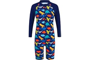 HUAANIUE Boys Swimming Short Sleeve Swimsuit 3-12Y Kids One Piece Swimwear Navy Sun Protection 50+ Swim Clothes UPF Warm Sportwear Costume Summer Surfing