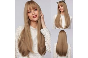 EMMOR femmes frange blonde perruque fille partie cosplay et synthétique longue perruque droite pour usage quotidien (26" pouces blond)