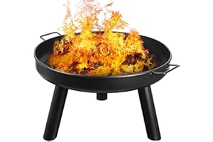 MaxxGarden - Cuenco de Fuego, para jardín, Redondo, diámetro de 60 cm, Cuenco de Fuego extraíble para Exteriores, con Rejilla de Acero Negro
