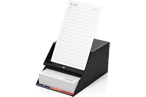 Notsu Centre Rise to Do List Card Planner Box Stand Set | 50 Foldable to-Do Vertical Notecards 3x5, Productivity Index Card Organizer Tab Dividers, Desk Card Holder Stand (Black)