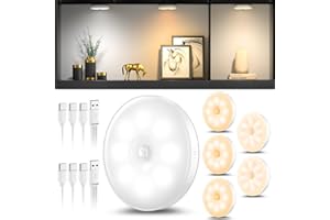 daphomeu 6 Pack Luz Nocturna con Sensor de Movimiento,Luz LED Recargable USB 3 Colores, Iluminación de Armarios, Sensor Interno para Escaleras, Dormitorio, Cocina, Habitación Infantil.