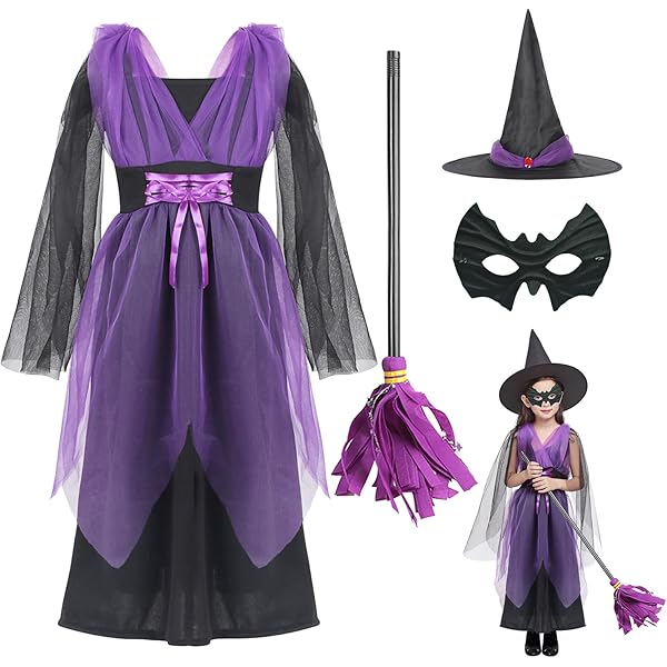 Deguiseent Sorciere Fille, 7 PCS Costue Sorciere Enfant Costue De