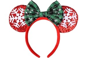HXPLN Christmas Mouse Ears Headband, Christmas Ears Bow Headband for Adult Women Christmas Party Park Ears Dress Up Accessories Snow