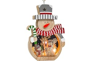 OVIS AMMON Weihnachtsdekoration Schneemann aus Holz mit integriertem LED Licht, 17cm Handgemachte Schneemann Deko für Tisch, Fenster oder zum Aufhängen, Weihnachtsornamente, Party-Dekor und Geschenke
