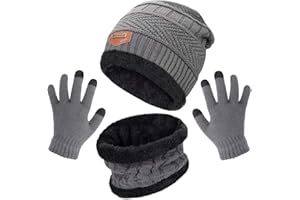 Petrunup 3 Pezzi Berretto Sciarpa e Guanti Touch Screen Bambino Invernale Cappelli Invernali Ragazza Cappello per Bambini