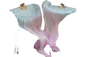 Winged Sirenny Spinning Belly Dance Long Fan Pois 59" (150 cm) Pairs, Adjustable Real Silk Fan Veils (pastel blue)