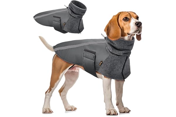 SlowTon Abrigo para Perro Invierno, Cálido Forro Polar para Exteriores con Bufanda De Cuello Alto, Rayas Reflectantes, Chaleco Resistente Al Viento, Juegos Suaves para Mascotas