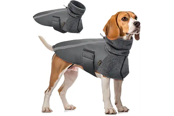 SlowTon Abrigo para Perro Invierno, Cálido Forro Polar para Exteriores con Bufanda De Cuello Alto, Rayas Reflectantes, Chaleco Resistente Al Viento, Juegos Suaves para Mascotas