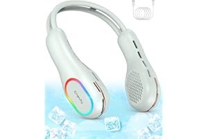 ENPULY Ventilateur de Cou Portable, Ventilateur Tour de Cou avec 80cm de Câble, Neck Fan USB, Nouveau Ventilateur Autour de Coup 3 Vitesses & 4 Lumières, Vert