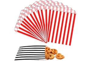 COSORO 100pcs 5x7'' Red Striped Paper Sweet Bags Candy Bags,Stripe Paper Bag for Sweet Treat Bag Party Bags for Kids Girls Boys Christmas Halloween Wedding Birthday Party Buffet Confectionery Stall
