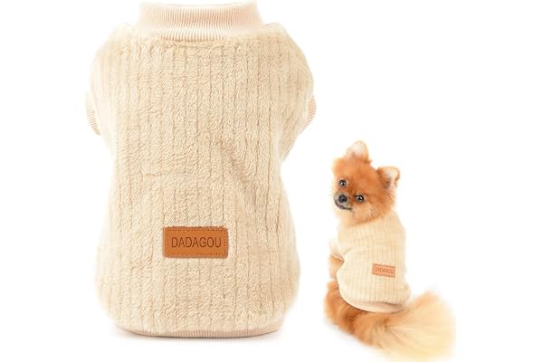 SMALLLEE_LUCKY_STORE Pull en polaire côtelée pour animal de compagnie, chandail en molleton chaud pour petits chiens, chats, chiots, yorkshire, chihuahua, vêtements d'hiver