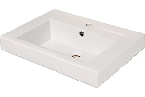 'aquaSu® Eckiger Waschtisch linHa | Weißes Waschbecken mit Clean-Glasur | 60 x 45 cm | Wandhängendes Handwaschbecken aus Keramik | Verchromter Überlauf | Weiß | 56103 7