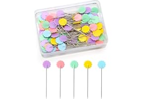 HXC 100 Piece Assorted Color Glass Head Sewing Pins - Safety Dressmaking Pins for Crafting, Knitting, Quilting & Jewelry Decoration (Flower Type) with Storage Box