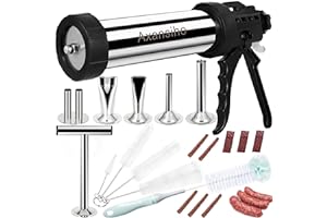 POUSUTONG Pistolet à saucisses en acier inoxydable de grande capacité de 0,7 kg avec 5 buses, 5 brosses et poussoir à viande