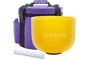 KVKA 25cm Klangschalen, 432Hz E note 10 inch Gelb Chakra Sound Healing Klangschale für Meditation Stressabbau Entspannung mit Tragetasche