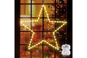 ‎GLOBALINK GlobaLink LED Christmas Star Lighting, Foldable XXL 50 cm Christmas Window Star Christmas Curtain Lights with 70 Warm White LEDs Battery Operated for Christmas Outdoor Bedroom Window Decoration