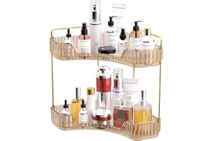MOACC Organizador de Maquillaje, Organizador de Cosméticos, Organizador Perfume, Organizador de Bandeja de Cosméticos de Alta Capacidad para Baño, 2 Capas, Ambar