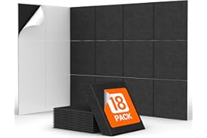 18 Pakietów Samoprzylepnych Paneli dźwiękochłonnych, TONOR 30x30x0,9 cm Kwadratowe Panele Dźwiękochłonne, Panele Dźwiękochłonne o Wysokiej Gęstości do Studia Nagrań, Domu, Biura, Czarny