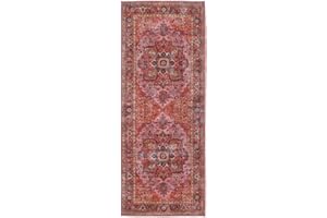 RugVista Georgia Oriental, Tappeto Moderno, Pelo Corto, 80 x 200 cm, Rettangolare, Qualità cert. OEKO-TEX Standard 100, Ciniglia, Corridoio, Camera da Letto, Cucina, Salotto, Ufficio, Rosso/Rosa