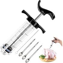 Seringue à Marinade 60ml Acier Inox - 3 Aiguilles - Pour Viande BBQ, Rôtis, Poulet