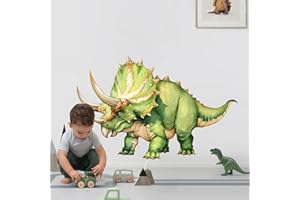 ‎SUPZONE Supzone Wandtattoo Großer Dinosaurier Wandaufkleber Grüne Triceratops Wandsticker Kinderzimmer Babyzimmer Jungenzimmer Spielzimmer Wanddeko(114x74cm)