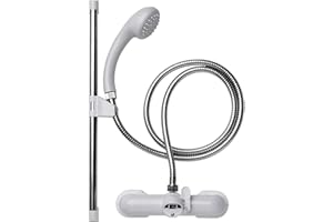 Croydex Shower Head and Hose Mixer Set with Riser Rail - 1.5m Shower Hose and Handset with Rub Clean Nozzles, Easy Install Wall Mounted Rail for Bathrooms - Ideal Hot & Cold Water Mixer