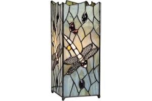 MiniSun Beautiful Hand Crafted Tiffany Inspired Decorative Dragonfly Design Square Glass Table Lamp