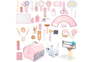 UMU® Lot de 37 Jouets vétérinaires en Bois pour Enfants avec Chat en Peluche, stéthoscope, tensiomètre, etc. Jouet vétérinaire pour garçons et Filles de 3, 4, 5 Ans
