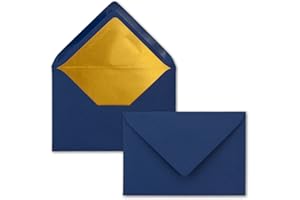‎NEUSER PAPIER Kuverts in Nachtblau - 10 Stück - Brief-Umschläge DIN C6-114 x 162 mm - 11,4 x 16,2 cm - Naßklebung - matte Oberfläche & Gold-Metallic Fütterung - ohne Fenster - für Einladungen