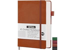 AEYAKA Notatnik w kropki, format A5, w kropki, twarda okładka i elastyczne zamknięcie, uchwyt na długopisy, etui ze skóry PU, gruby papier 80 g/m², 15 x 21 cm
