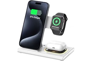Aimtel 3 in 1 Foldable Charging Station Compatible for Apple Watch 10/Ultra 2/9/8/7/6/SE,Fast Wireless Charger Travel&NightLight for iPhone 16/16 Pro/16 Pro Max/16 Plus/15/14/13/12,Air Pods Pro/4/3/2