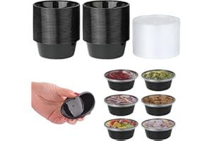 Jogoico 50 Pezzi Piccoli Contenitori con Coperchio 150ML- 5OZ Vasetti di Plastica con Coperchio Trasparente, Barattoli per Alimenti, Scatola per Salsa, Condimenti, Zuppe Creme DIY Nero Riutilizzabile