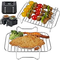 BYKITCHEN Airfryer Rack voor Ninja dubbele mand, 3 lagen, 304 roestvrij staal stapelen spekrekken, airfryer accessoires voor Ninja AF300UK, Salter/ Instant/EMtronics dubbele lade friteuses