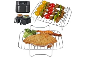 ‎BYKITCHEN BYKITCHEN Heißluftfritteuse Grillrost für Ninja AF300EU AF400EU, 2 Stück Luftfritteusenständer mit 4 Spießen, Air Fryer Zubehör für Ninja/Ultenic/Innsky/Devology 2 Frittierfächern 9L Heißluftfritteuse