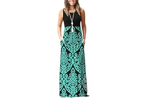 AUSELILY Abito Lungo Senza Maniche Allentato Senza Maniche Estivo Tinta Unita da Donna Abito Lungo Casual con Tasche