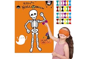 Funnlot Halloween Party Games for kids Pin the Bow Tie on the Mr. Bones Game Halloween Birthday Party Supplies Favors for Kids Halloween Pin Game with 24 Bow Tie Reusable Stickers