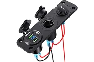 RUIZHI Caricatore da auto, pannello per accendisigari, 12 V, doppia USB, con voltmetro a LED, per barca, camion/moto