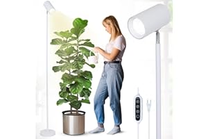 ‎RAYOFLY Pflanzenlampe LED Vollspektrum, 40W Pflanzenlicht für Zimmerpflanzen, Höhenverstellbare Wachstumslampe mit Zeitschaltuhr 4/8/12H und COB Pflanzen-Glühbirne, Weiß Stand Grow Light für Große Pflanze