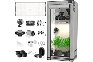 Aygrochy Set completo con controller centrale, ventilazione automatica, lampada LED a spettro completo, 60 x 120 x 180 cm, Grow Box PEVA ad alta riflettività