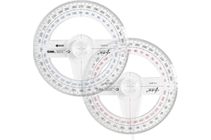 PEAPIN 2 Pack 360° Protractors with Swing Arm – Transparent Plastic Full Circle Drawing Angle Rulers, Durable Geometry Tools for School, Classroom and Office(Random Colors)