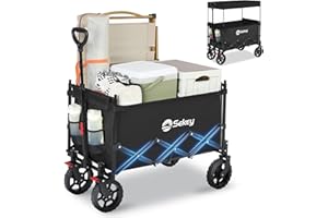 ‎SEKEY Sekey XXL Bollerwagen Faltbar Kinder 150L 150KG, Faltbarer Bollerwagen mit Dach Klappbarer Handwagen mit Sonnenschutz für Ausflug Strand Camping, S4018, Schwarz