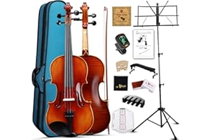 AILEEN MUSIC Aileen Violon 4/4 en bois massif pour adultes et enfants à partir de 12 ans – Kit de violon professionnel pour débutants et étudiants avec 12 accessoires (épicéa et érable)