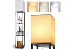 AIMOSEN LED Lampadaire en Bois, 1.6M Lampe de Plancher avec 3 Étagère, 3 Températures de Couleur Lampe sur Pied Décoration Lampe de Chevet pour Salon Chambre à Coucher Bureau (Incluse 3000K-5000K E27 Ampoule)