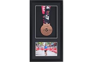 BOLDON FRAMING Medal display Frame with Apertures for Bib and Photo. Handmade. Perfect for Runners, Swimmers, Cyclists, Athletes | Marathon Medals