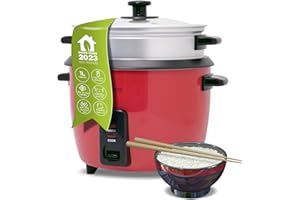 ‎TURBOTRONIC BY Z-LINE TurboTronic Reiskocher 1 Liter mit Dampfgareinsatz aus Edelstahl PLASTIKFREI Rice Cooker Dampfgarer Design kleiner Reistopf mini Milchreis Retro