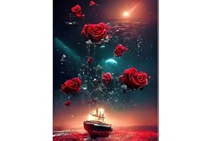 Taasmoog 5D Diamond Painting kit Completo, Pittura Diamante 5D Fai da Te, Kit di Pittura Ricami a Croce fai -da -te per la Decorazione Della Parete Domestica(Rosa Rossa e Barca