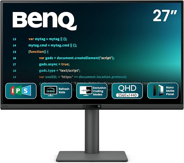 BenQ RD270Q 27" (68.58 cm) 2K 144Hz IPS QHD 2560x1440 Programming Monitor,Coding Hotkey,USB-C(65W PD),HDMI & DP,Coding Modes,Height/Tilt/Pivot Adjustable,HDR10,