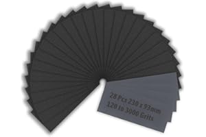 Jinpojun Sandpaper 120 To 3000 Assorted Grits [28 Sheet], 23 x 9 cm Wet and Dry Sandpaper for Cars Polishing Metals Walls Wood Furniture Sanding