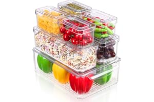 HEUCHAEY Organizador de Despensa de 7 piezas para frigorifico, Nevera, Organizador de alimentos Caja de Almacenaje de plástico para Bebida, Cocina, Refrigeradores, Armarios Sin BPA